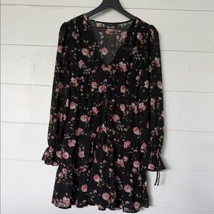 Lulu's Black Dress with Pink Floral Design